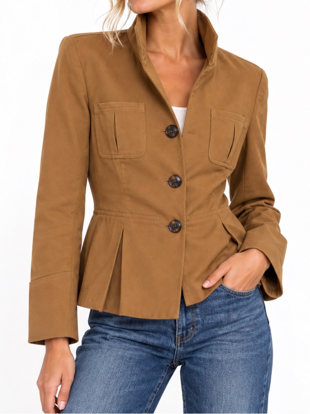 Lafayette 148 Camel Virgin Wool Safari Utility Jacket Blazer Size 12
